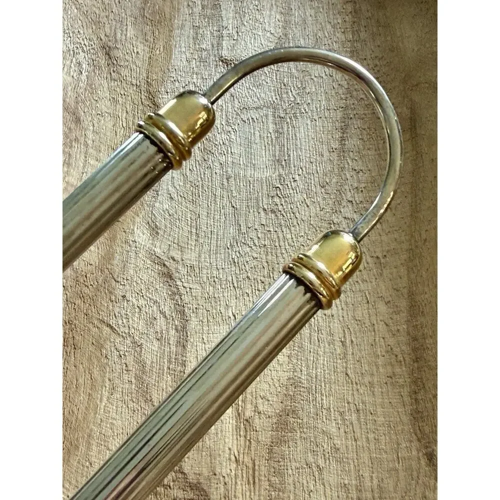 Precioza Platery Vintage Ice bucket Tongs Silver Ribbed With Gold Accents